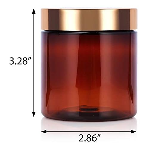 (12 Pack) 8 oz Amber PET Plastic Jar with Luxury Gold Metal Overshell Lid