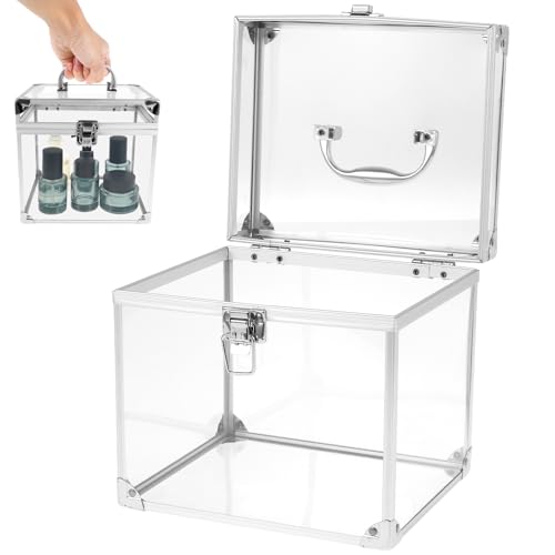 Crown Boxes for Pageants 7.9 X 6.7 X 7.5 In Clear Large capacity Makeup Train Case Cosmetic Case with Latches and Handle Toiletry Organizer Box Travel Makeup Tools Storage Organizer Box