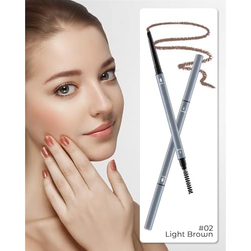 Ultra-Fine Micro Eye Brow Pencil - 6 Pack Waterproof Eyebrow Pencils for Women | 0.5mm Fine Tip with Brow Razor | Hair-Like Strokes for Natural Looking, Filling & Shaping Brows (Light Brown)