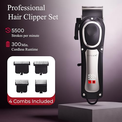 OVLUX Cordless Hair Clippers for Men ? Powerful, Quiet, and Rechargeable for Professional and Home Use LCD Display for Barber Haircut & Mens Grooming