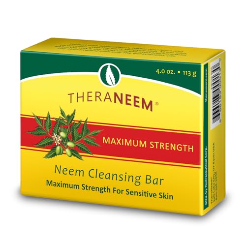 TheraNeem Neem Oil Cleansing Soap Bar for Sensitive Skin - Body Wash Bar for Women & Men, Made with Organic Olive, Coconut, Palm, & Jojoba Oils, Gentle Clean, Natural Herbal Cleanser - 4.5 oz