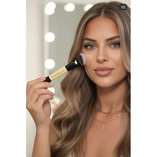 Professional Dual-Ended Foundation Brush & Contour Brush 2-in-1 Makeup Brush for Liquid, Cream & Powder, Large Buffing & Precision Tips,Soft Vegan Bristles, Streak Free,OrainiBeauty