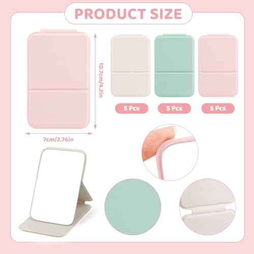 15 Pcs Compact Mirror Bulk, 4.2'' Folding Pocket Mirror for Women, Portable Makeup Mirror for Party Gift Camping Office Home (White Green Pink)