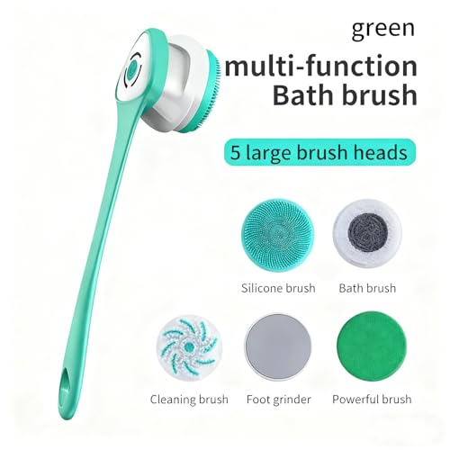 Electric Bath Scrubber, Silicone Body Scrubber, Multifunction Electric Silicone Shower Brush with Massage and Long Handle, Body Cleaning and Massage Scrubber with 3 Gear Speeds