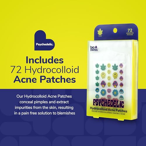 BioSwiss Psychedelic Pimple Patches, Hydrocolloid Acne Patch for Zits and Blemishes, Face and Skin Stickers, 72 Count