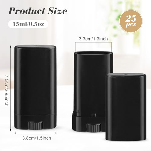 25pcs 15ml/0.5oz Empty Black Plastic Oval Deodorant Containers,Top-Fill Lip Balm Tubes,Refillable Twist-Up Lipstick Tubes for DIY Homemade Chapstick,lip Balm