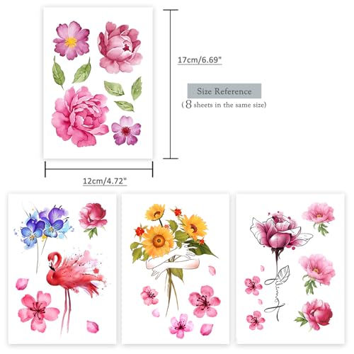 Temporary tattoos for women and girls Arm flower butterfly tattoo sexy elegant roses, small flowers long-lasting a week(colourful)