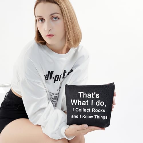 LEVLO Funny Geologist Gifts That's What I Do I Collect Rocks and I Know Things Makeup Bags Geology Rock Collector Bags (I Collect Rocks-black)