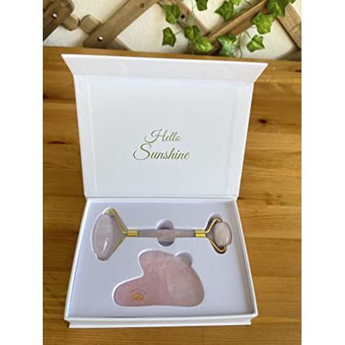 Face Roller & Gua- Sha Natural Rose Quartz Cold Facial Set For Puffy eyes | By Organic Touch Beauty | Boost Blood Circulation | Minimizes Wrinkles Pores and Fine Lines | Lymphatic Drainage