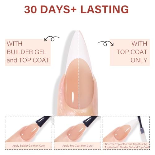 AILLSA French Gel Nail Tips, 180 Pcs French Tip Press On Nails Long Almond Brown, Pre-Applied Primer & Base Coat, No Need File, Long Almond Nails Tips, Fake Nails for Nail Art DIY 15 Sizes