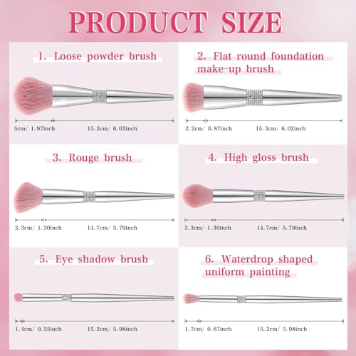 Baderke 11 Pcs Elegant Pink Soft Labeled Christmas Makeup Brushes Sets with Brush Holder Rhinestone Makeup Set with Silver Pink Foundation Powder Blush Blending Contour Brush
