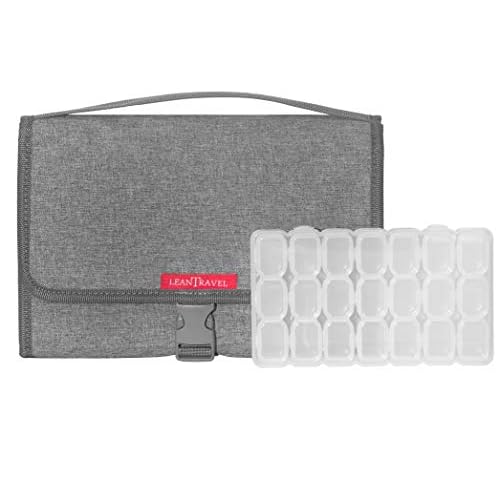 LeanTravel Hanging Toiletry Bag for Travel w/ 5 Pockets & 7 Day Plastic Pill Case Organizer