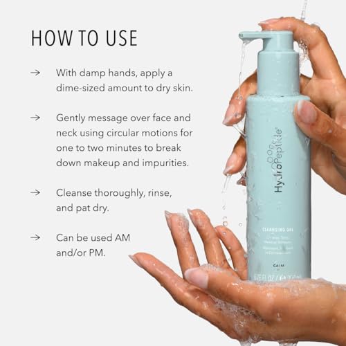 HydroPeptide Cleansing Gel, Toning Face Wash, Effectively Removes Makeup, Dirt, and Excess Oil without Irritation, 6.76 Ounce