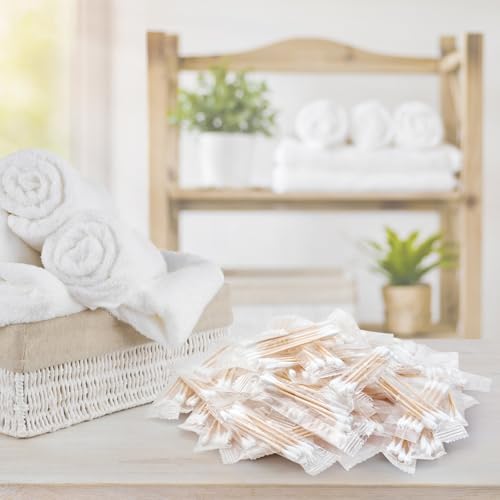 500 Pack Cotton Swabs, Individually Wrapped Cotton Swab, Individually Wrapped Double Tipped Wooden Sticks for Ear, Make-up(4pcs per Bag, 500 Bags, Double Round End)