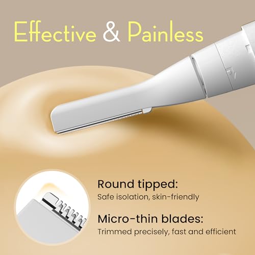 Facial Hair Removal for Women, Painless Eyebrow Trimmer with Pivoting Head, Electric Battery Operated Body Hair Remover with 2 Replaceable Blade for Face Neck Chin Bikini, White