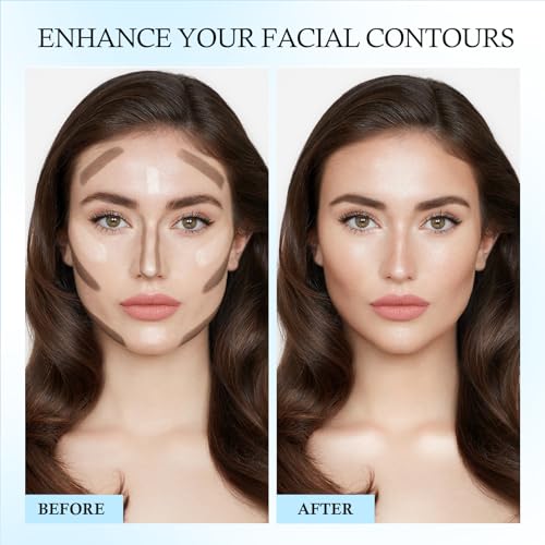 Dual Ended Cool Toned Contour&Champagne Shimmer Highlighter Stick, Cold Grey Creamy Long Lasting Bronzer&Brightener Pen, Blendable Smooth Nose Contouring Stick for Pale Fair Skin Facial Makeup