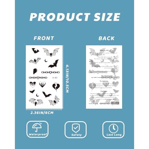 Glow In The Dark Butterfly Nail Temporary Tattoos for Women Girls Adult, Luminous Flower Butterflies Wings Fake Black Tattoo Stickers Art Makeup Waterproof for Face Body Arm Party Favors