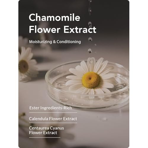 Kustie Chamomile Petal Body Wash with 972 Real Petals Floating in Clear Gel ? Calendula & Amino Acids ? Vegan, Sulfate-Free, Soothes & Moisturizes Sensitive Skin ? 24H Floral Scent, 24.3 fl oz