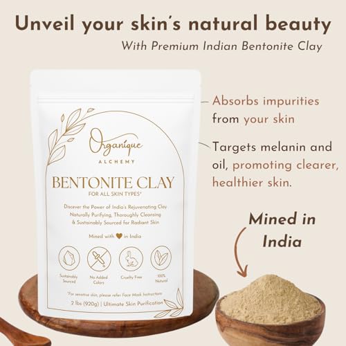 Bentonite Clay Powder For Face, Body & Hair, Deep Pore Cleansing & Detox, Indian Healing Calcium & Sodium Clay, For Masks & Bath 8 oz (227g)