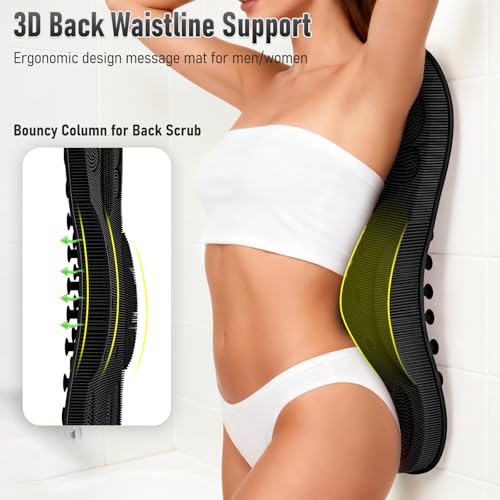 Back Scrubber Shower Bathtub Tub Body Bath Cushion Back Lumbar Support - Silicone Ergonomic Extra Large Thick Soft Seat Paded Non-Slip Suction Cups Relaxing Spa Exfloating Scrubber Mat Black