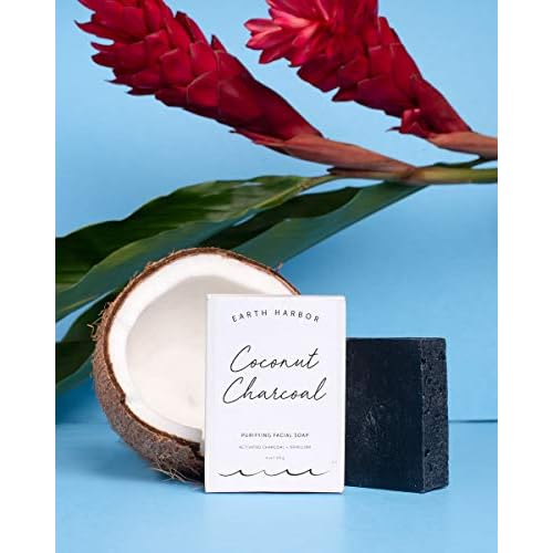Earth Harbor | COCONUT CHARCOAL Purifying Facial Soap | 100% Botanical + Zero-Waste + No Synthetics | Activated Charcoal & Spirulina