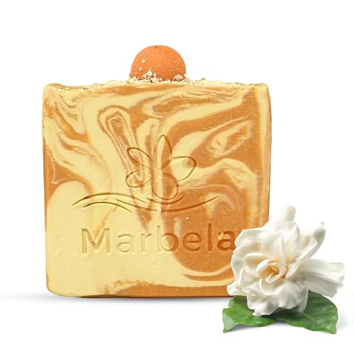 Marbela Cosmetics Peach Gardenia Handmade Soap Bar - Made in USA, Vegan Friendly, Palm Oil Free, Natural Bar Soap - Gentle Face & Body Soap for Daily Skin Care, Moisturizing & Nourishing - 3.5 oz