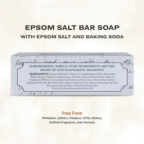 The Grandpa Soap Company Epsom Salt Bar Soap - Deep Cleansing Soap, Made with Epsom Salt and Baking Soda, Removes Dirt Grease and Grime, Vegan, For Face and Body, 4.25 Oz, 3 Pack