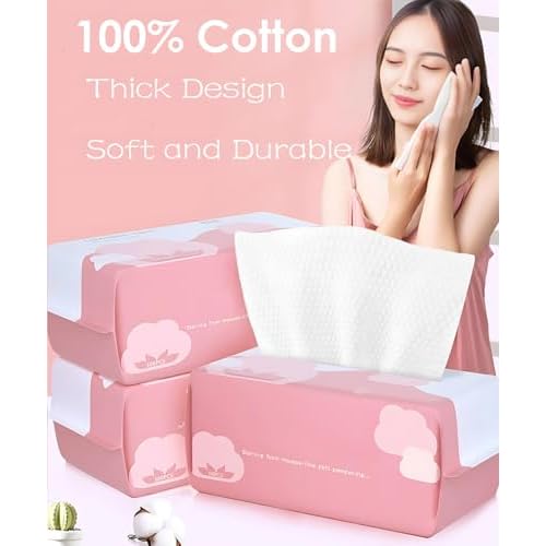 Disposable Face Towel Face Cloths for Washing Soft Cotton Dry Wipes Facial Cloths Towelettes for Washing and Drying, 200 Count Facial Tissue for Cleansing, Skincare and Makeup Remover