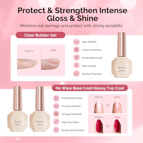 MelodySusie Gel Nail Polish Kit with UV Light P-PLUS30F- Popular Color Gel with Builder and Baser &Glossy Top Coat Soak Off Includes Nail Art Tools Nail Art Gift for Women & Girls