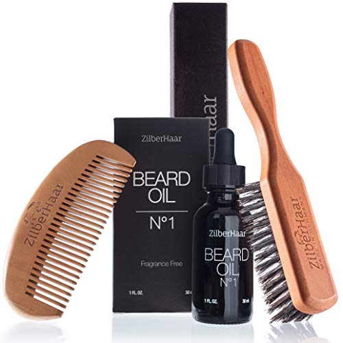 ZilberHaar Beard Grooming Basic Bundle - Soft Regular Brush + 1oz Beard Oil + Beard Comb