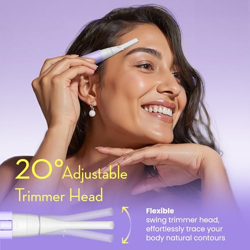 Facial Hair Removal for Women, Painless Eyebrow Trimmer with Pivoting Head, Electric Battery Operated Body Hair Remover with 2 Replaceable Blade for Face Neck Chin Bikini, Purple