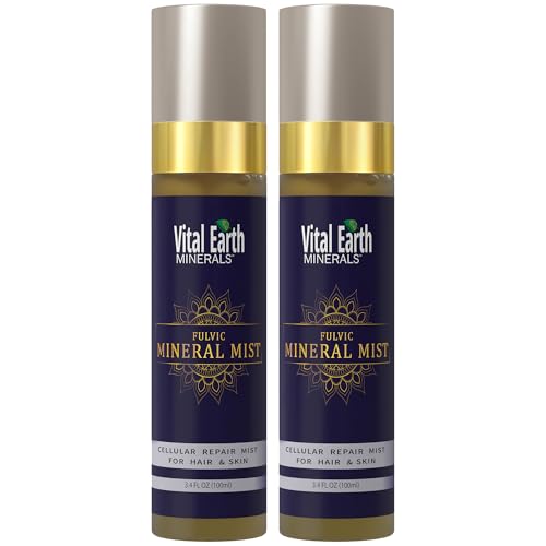 Vital Earth Fulvic Mineral Facial Mist, Travel-Friendly 2-Pack ? Anti-Aging Face & Hair Spray for Cellular Renewal & Hydration, 3.4 Oz Ea
