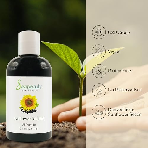 SUNFLOWER LECITHIN Liquid Oil | Cold Pressed Unrefined | USP Grade Unbleached 100% Pure Natural Sunflower Lecithin Oil | Skin Moisturizer, Soap Making, Lotion | 4 fl oz