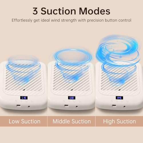 Nail Dust Collector CHRISTINE SHELLY, Cordless Rechargeable 4500RPM Vacuum Nail Tech Fan Extractor, 7200mAh Professional Duster Suction, Low Noise for Women Girl Gift