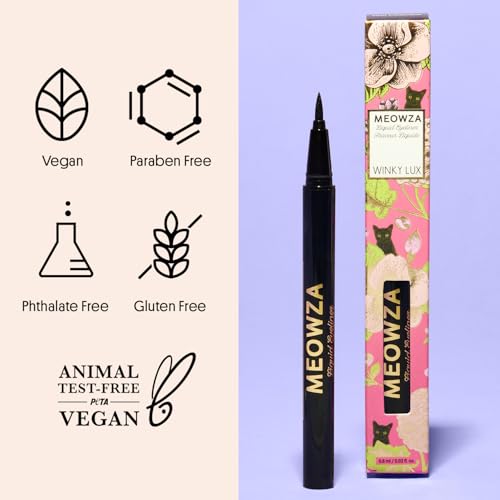 Winky Lux Meowza Liquid Eyeliner - Long Lasting Smudge Resistant Formula, Felt Tip Precision Applicator, True Black Eyeliner