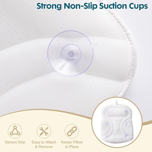 Bath Pillows for Tub, Upgraded 2025 Bathtub Pillow for Head, Neck & Back, Extra Thick Double-Ring Support, Quick-Dry Fabric, Non-Slip Spa Cushion, Ideal Gift