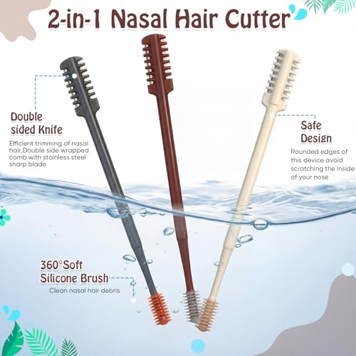 12 Pcs 2 in 1 Nasal Hair Cutter 2026 Upgrade Design Double Sided Nose Hair Trimmer for Men Women Portable 360¡Æ Rotating Manual Nose Nasal Knife Soft Cleaning Brush Box Package (Multicolor)