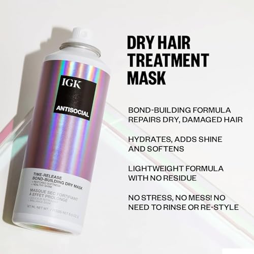 IGK Antisocial Dry Hair Mask ? Leave-in Overnight Mask | Hair Bond-Building Treatment for Dry Hair | Overnight Hydration & Shine | Repairs, Softens & Perfect for Extensions | Full + Travel