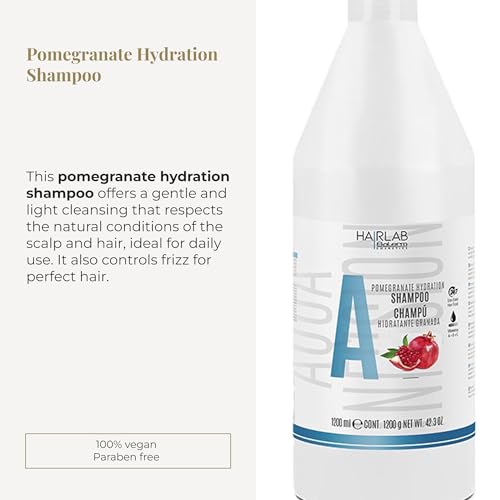 Salerm - Hydrating Shampoo - Hair Lab Pomegranate - 1200 ml - Gentle Cleanser - Suitable for Daily Use - With Vitamins A, B, and C - Paraben-Free - Vegan - Strawberry Scent