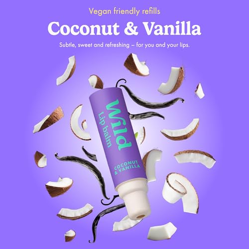 Wild - Refillable Lip Balm - 3 Pack of Lip Balm Refills in a Variety of Scents - Includes Coconut & Vanilla, Passionfruit Swirl & Watermelon Flavors - Beeswax Free