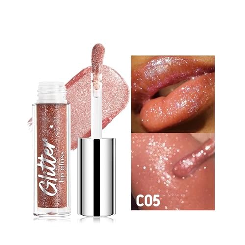 Erinde Glitter Shimmer Lip Gloss, Hydrating High-Shine Glimmer Finish & Sheer Wash Of Color Lip Oil, Non-Sticky, Moisturizing Lip Makeup, Bling Sparkle Lip Gloss Lipstick, Vegan & Cruelty-Free, 05