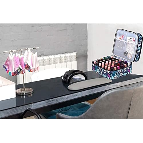 Double-Layer Nail Polish Organizer-Holds 42 Bottles, Nail Polish Storage with Handle, Nail Bag Organizer Case for Professional Manicure Kit & Travel (Leaf, 42 Bottles-Small)