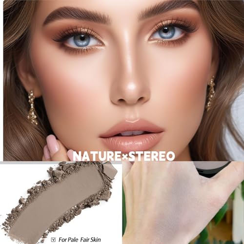 Cool Toned Contour Palette with Mirror, Taupe Grey Contour Powder for Pale Light Cool Toned Skin, Nose Contouring Bronzer Powder