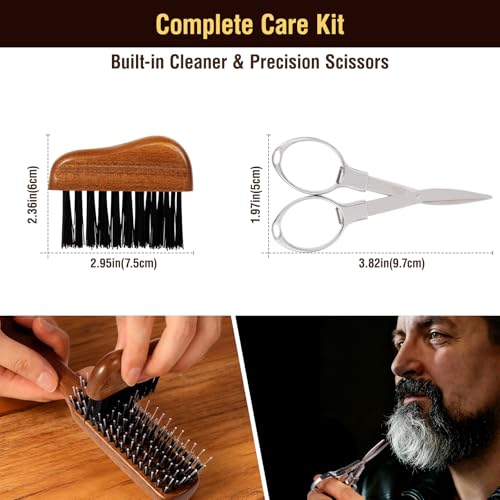 URTHEONE Premium Beard Brush Grooming Kit - 100% Natural Boar Bristle Hair Brush for Men, Ergonomic Handle,Cleaning Brush & Folding Scissors - Complete Beard Hair Care Set for Styling,Maintenance