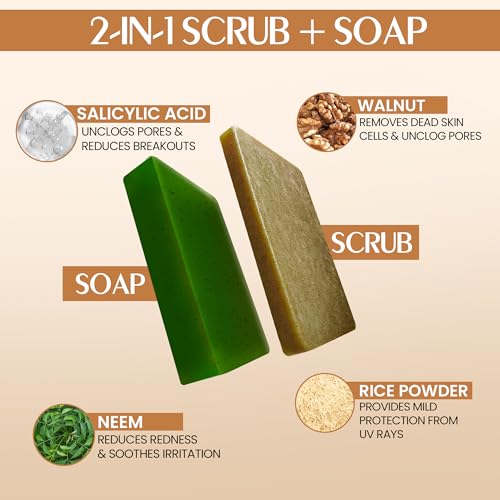 Scrub Soap with Salicylic Acid & Neem ? Exfoliating Body & Face Soap ? Enriched with Niacinamide, Tea Tree Extract, Neem, Salicylic Acid Pack of 3 (110g/3.88Oz each)