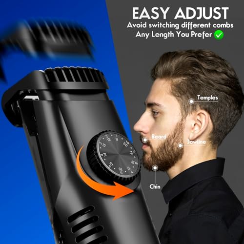 Vacuum Beard Trimmer for Men Rechargeable, IPX6 Waterproof Mustache Trimmer with Adjustable Length Combs (1/25¡¯¡¯-4/5¡¯¡¯), Men¡¯s Electric Stubble Trimmer, Cordless with Built-in Vacuum (Black)