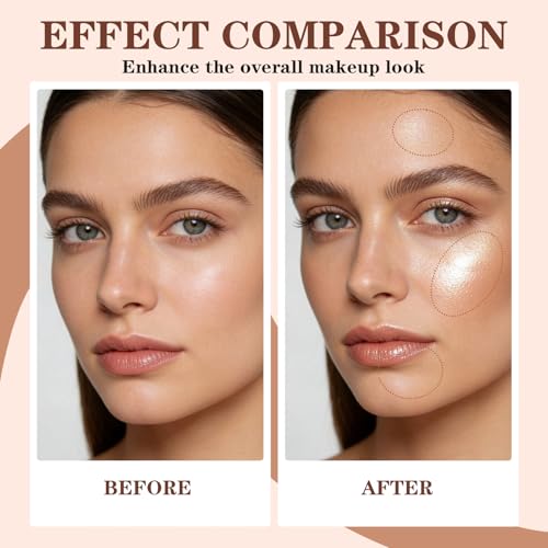 Highlighter Makeup Palette, Shimmer Glitter Face Body Illuminator, Smooth Waterproof Highlighter Baked Powder, Natural Long Lasting Highly Pigmented Highlighters Makeup - Champagne Fizz