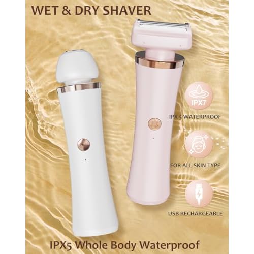 Facial Hair Remover for Women - 2-in-1 Electric Painless Face Hair Removal Shaver Device - Waterproof Face Trimmer & Body Epilator - Rechargeable Razor with 2 Heads for Lips Arms Legs Bikini Body