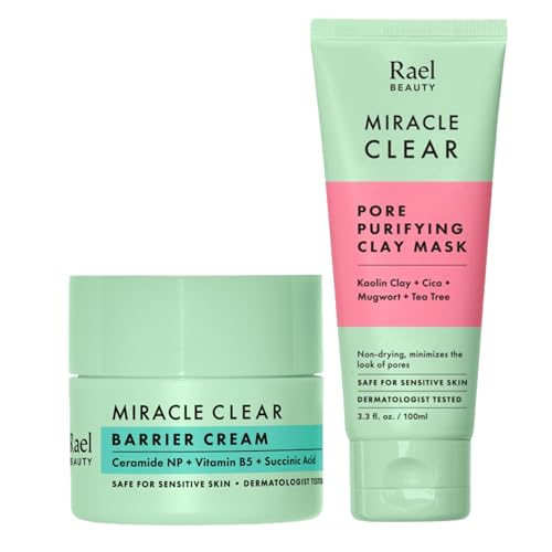 Rael Korean Skin Care - Face Moisturizer, Miracle Clear Barrier Cream (1.8 oz), Blackhead Remover, Exfoliating Face Wash Clay Mask (3.4 fl. oz)