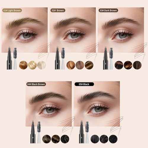Eyebrow Pencil, Eyebrow Pen with Double-Brush Tip 2-in-1 Eyeliner Dual-Ended Microblading Long Lasting Waterproof Hair-Like Brow Pencil with Eyebrow Brush (Black)